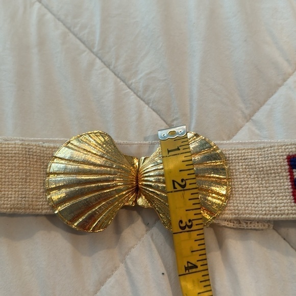 Mimi di N vintage 1973 gold shell buckle with hand stitch nautical belt main image 6